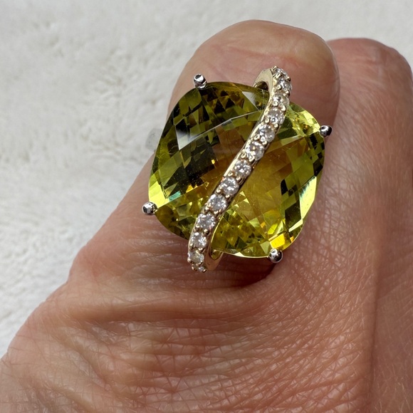 14k White gold Ring with Lemon Quartz and diamonds - Picture 6 of 8
